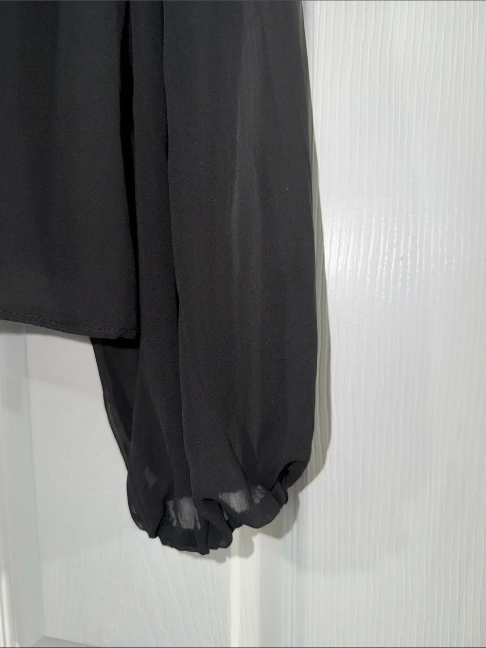 Abercrombie & Fitch Black Sheer Long-Sleeve Peplum Blouse